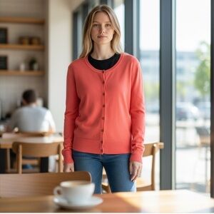 White House Black Market Coral Pink Sweater Cardigan Medium